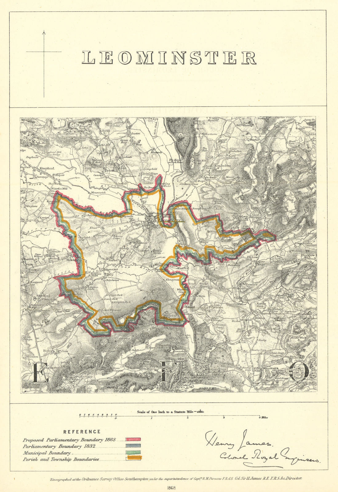 Leominster, Herefordshire. JAMES. Parliamentary Boundary Commission 1868 map